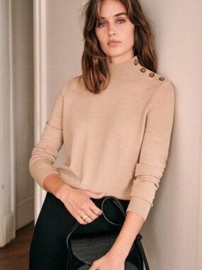Sezane Jacob Jumper Camel Tan Pullover Long Sleeve Wool Sweater Small